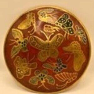 VINTAGE ~ Brass / Enamel Lid for Trinket / Vanity Dish ~ Butterflies ~ LID ONLY
